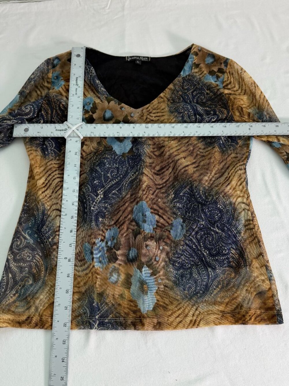 Jessica Max Sheer Mesh Top Women’s Large Paisley Floral Bell Sleeve Y2K Boho - Picture 3 of 6